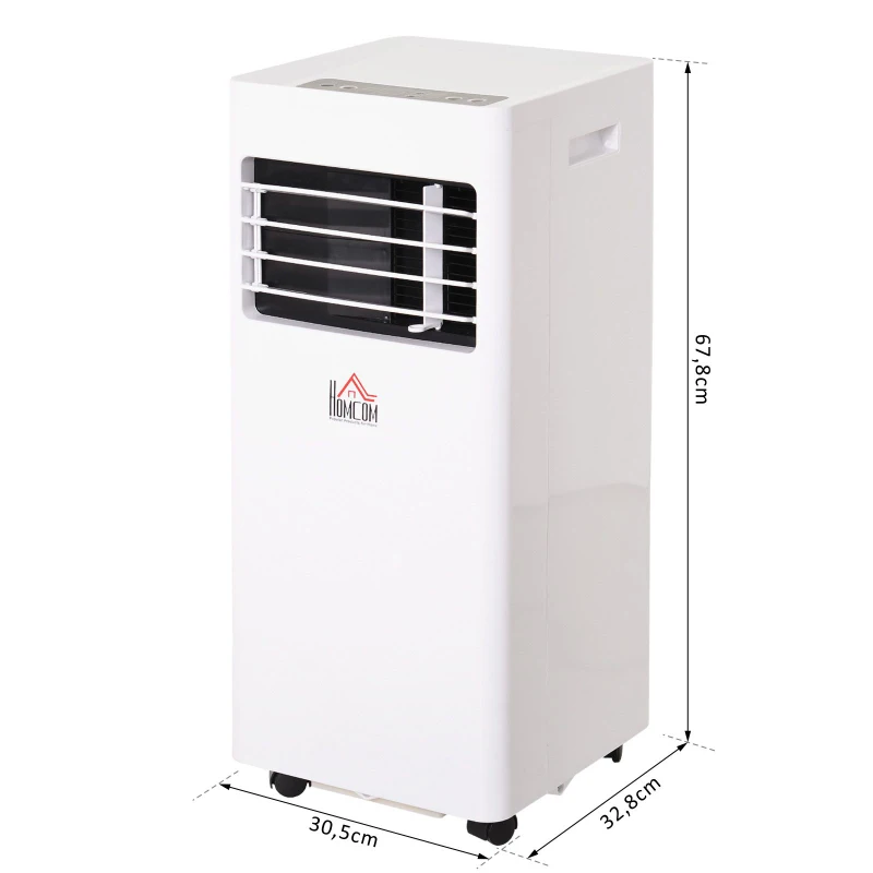 HOMCOM Mobile Klimaanlage, 7000BTU 3-in-1 Klimagerät - Kühlen, Entfeuchtung und Ventilation – Luftentfeuchter, Ventilator, mit Fernbedienung 24h Timer, 2 Geschwindigkeitsstufen, für 10-26 m², Weiß