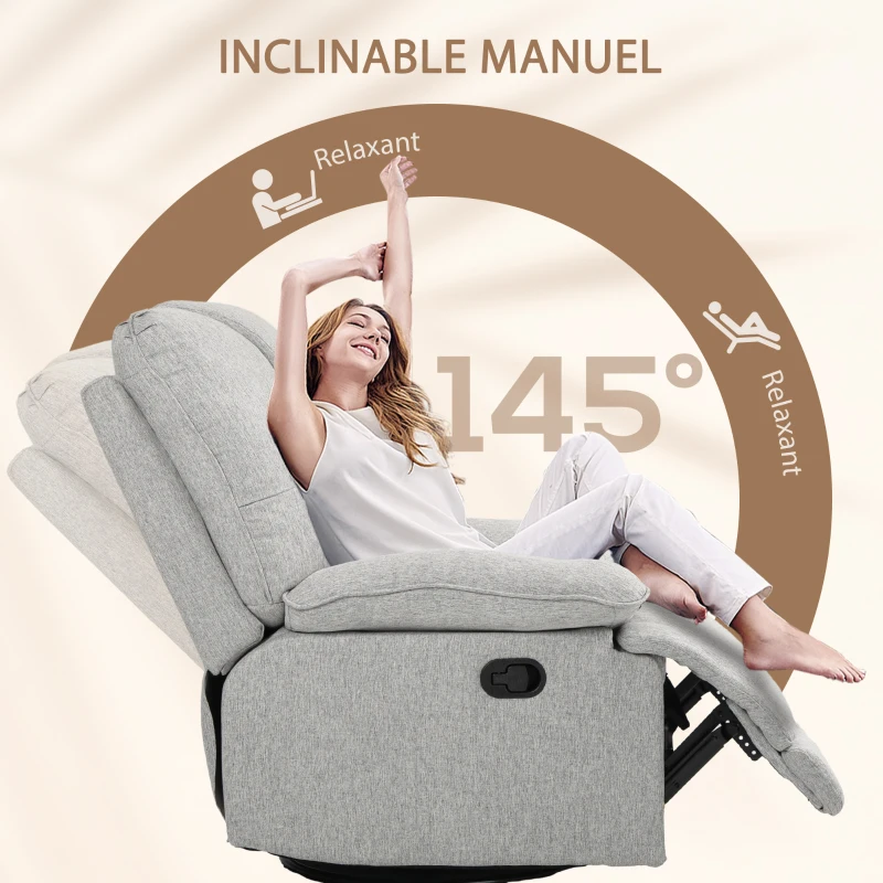 HOMCOM Fauteuil de relaxation en tissu aspect lin inclinable manuellement 145° avec repose-pied ajustable gris clair