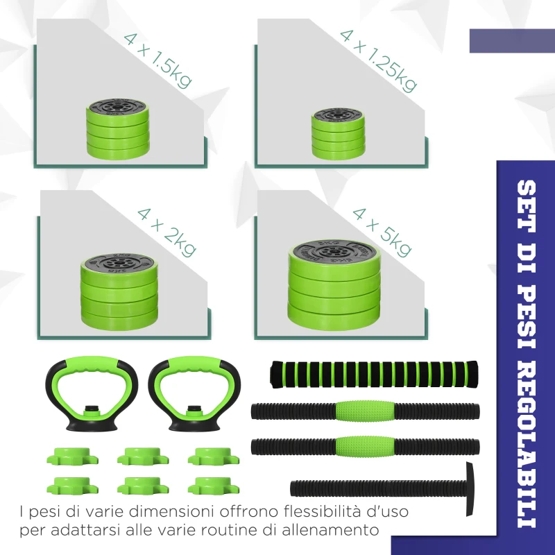 SPORTNOW Pesi da Palestra Set 4 in 1 da 40kg totali, utilizzabile come Kettlebell, Manubri e Bilancieri