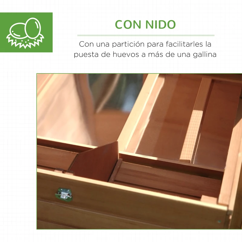 PawHut Gallinero de Madera para Exterior Jaula para Gallinas Grande con Zona Abierta Ponedero Bandeja Extraíble Techo Asfáltico Abatible y Rampa 190x81x103 cm Natural
