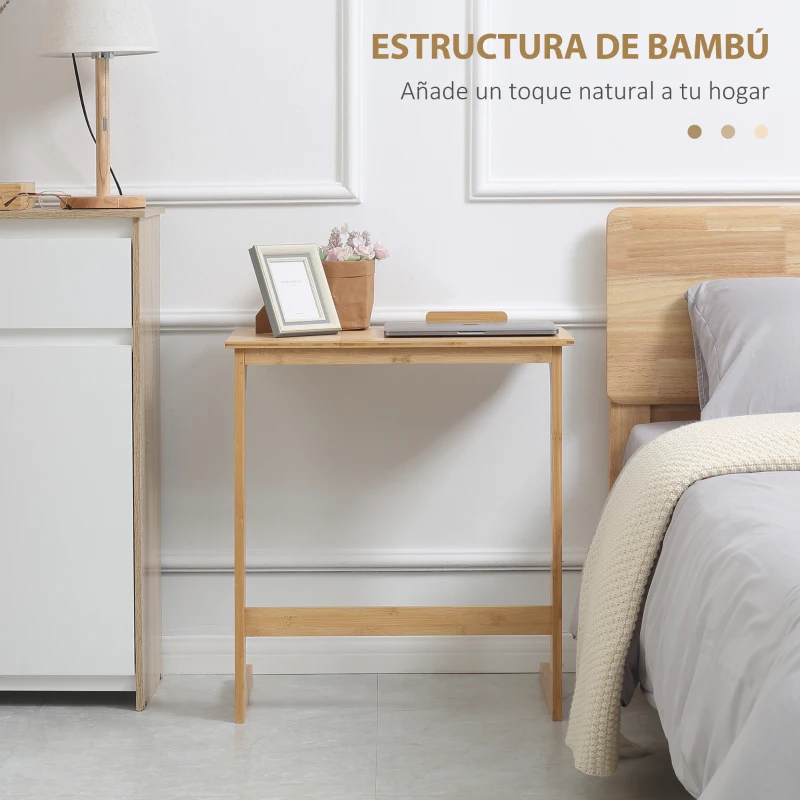 HOMCOM Mesa Auxiliar de Bambú en Forma de C con Encimera Abatible y Ángulo Ajustable 140-180° 60x33x67 cm Natural