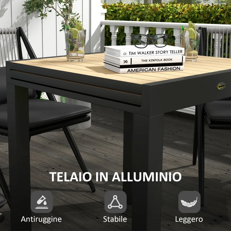 Outsunny Tavolo da Giardino Allungabile per 4-6 Persone con Piano a Doghe, in Alluminio, 81/162x80x75 cm, Giallo