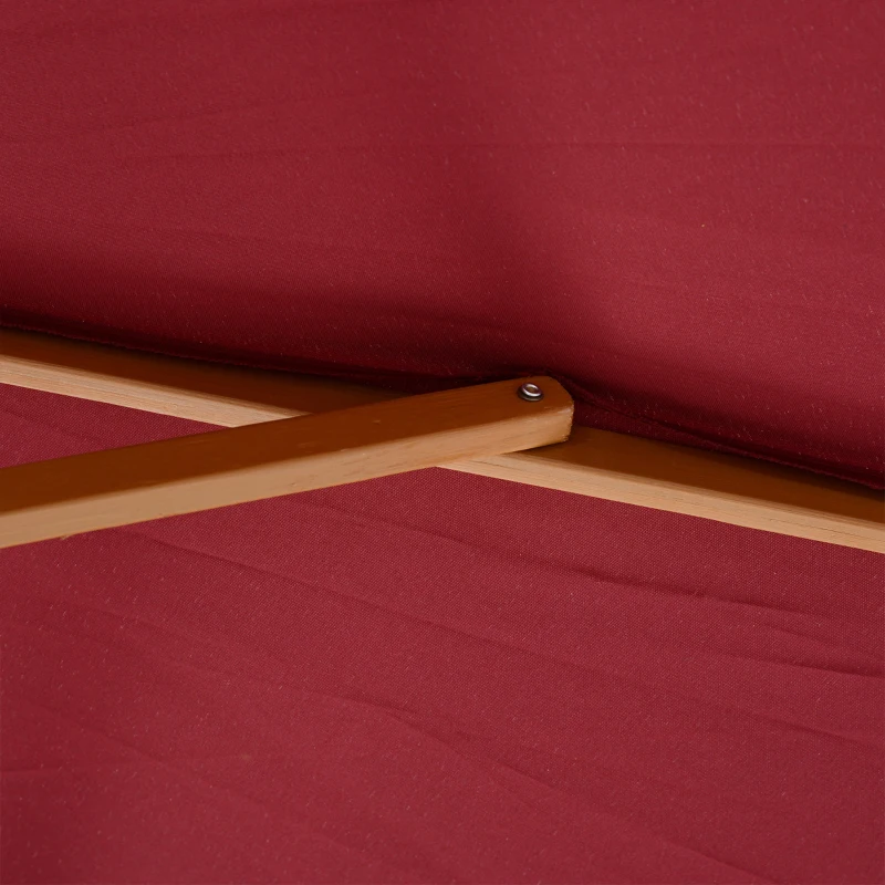 Outsunny Ombrellone da Giardino 3x2.5 con Palo in Legno e 8 Stecche e Copertura in Poliestere Rosso Scuro
