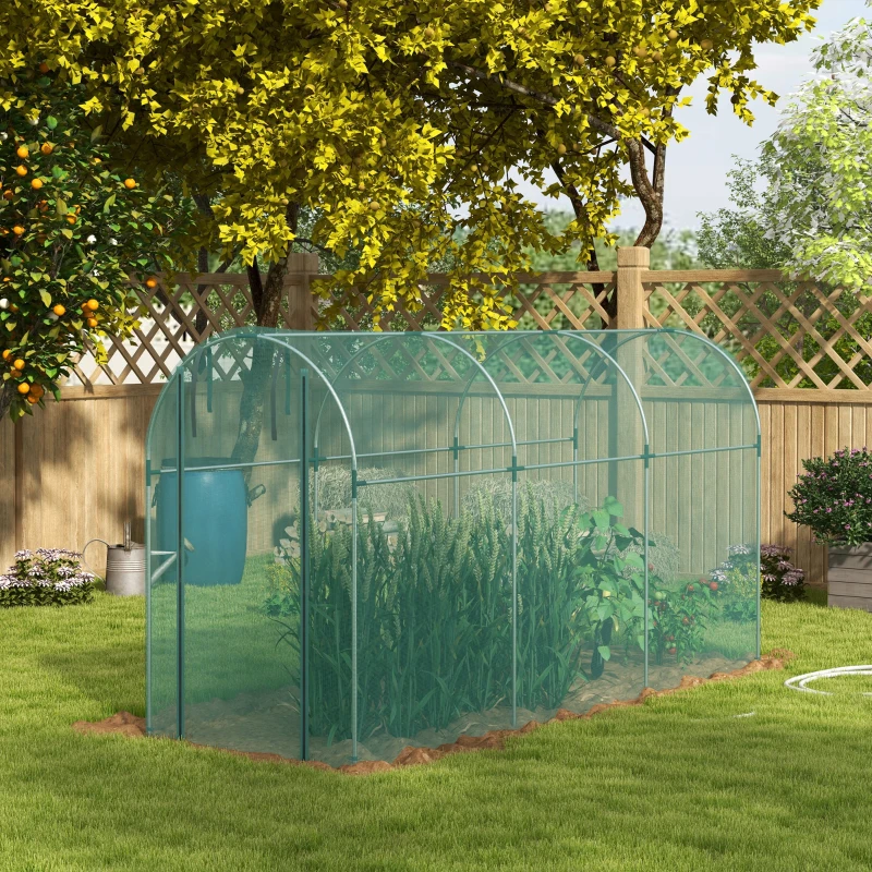 Outsunny 360 x 120cm Galvanised Steel Fruit Cage, Plant Protection Tent with Zipped Door, Green
