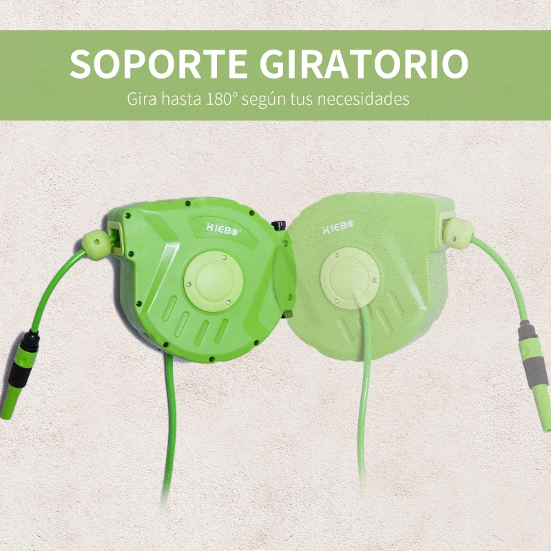 Outsunny Carrete para Manguera Enrollable Carro de Manguera de Jardín 10m Roll-up Automático con Pistola de Pulverización