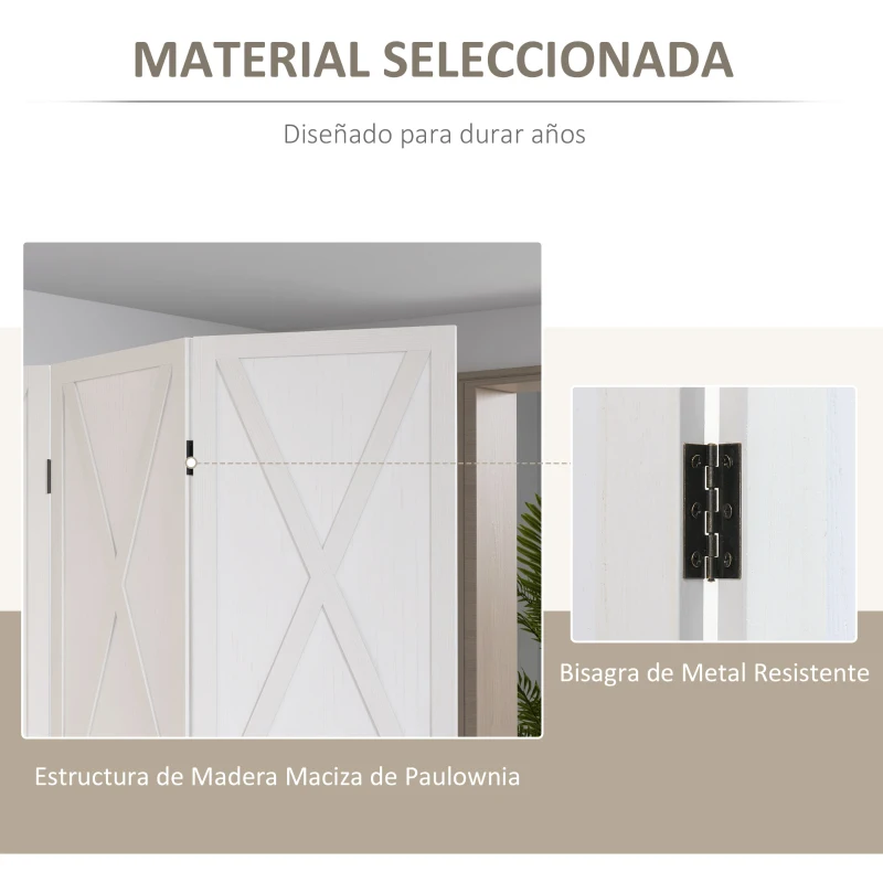 HOMCOM Biombo de 3 Paneles Plegable 136,5x170 cm Divisor de Habitación de Madera para Salón Oficina Dormitorio Blanco