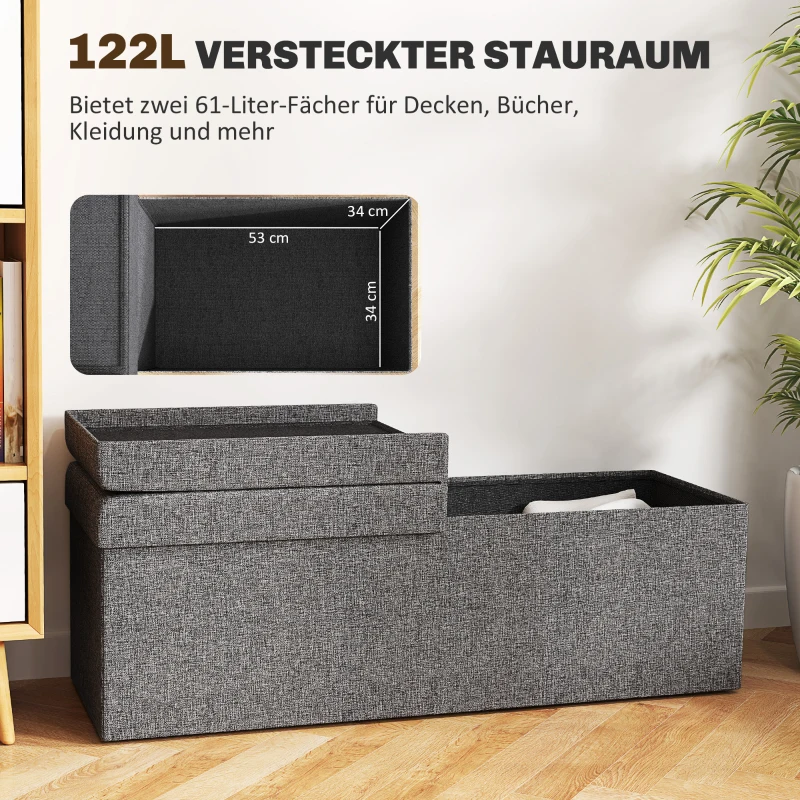 HOMCOM Fußhocker mit Stauraum, faltbares Design, weiche Polsterung, für Flur, Wohnzimmer, Schlafzimmer, Dunkelgrau