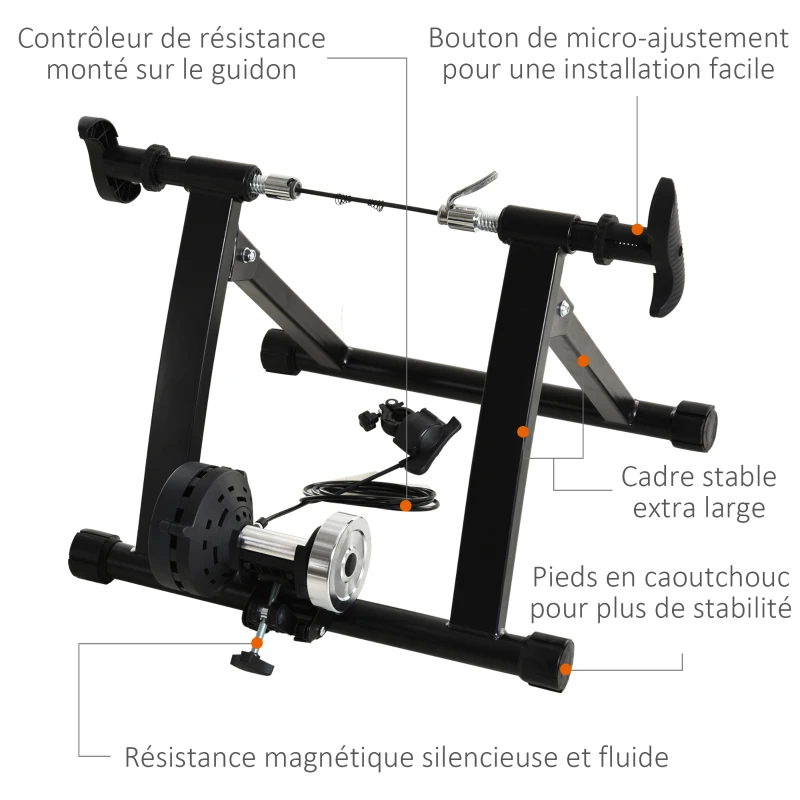 HOMCOM Home Trainer pour vélo Support entraînement vélo VTT Trainer magnétique Pliable 5 Niveaux de résistance réglable Noir