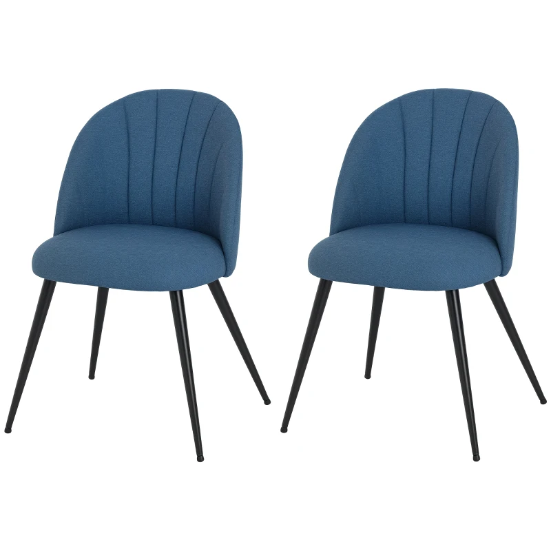 HOMCOM Dining Chairs Set of 2, Modern Upholstered Kitchen Chairs with Metal Legs, Shell Backrest and Padded Seat for Dining Room, Bedroom, Living Room, Vanity, Blue