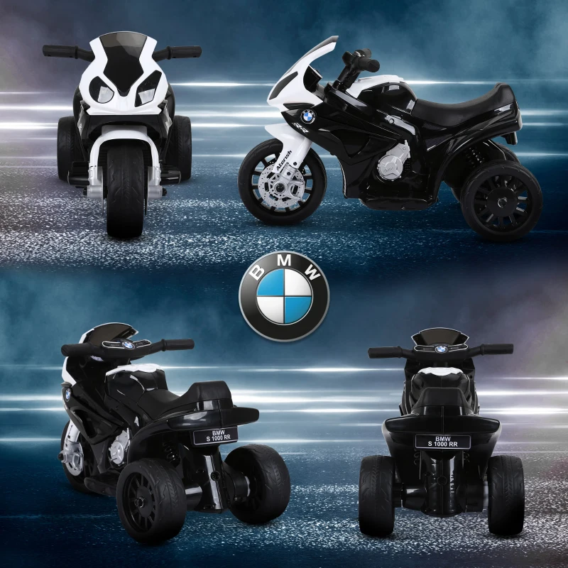 HOMCOM Moto Elettrica per Bambini Max. 20kg con Licenza BMW, Macchina Elettrica con 3 Ruote, Batteria Ricaricabile 6V, Bianco Nera, 66x37x44cm