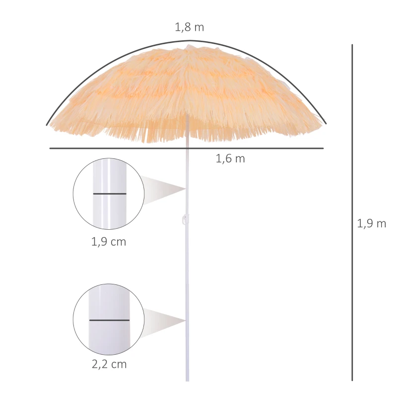 Outsunny Parasol de Plage Jardin Design Hawai 160 cm Raphia Artificiel Beige
