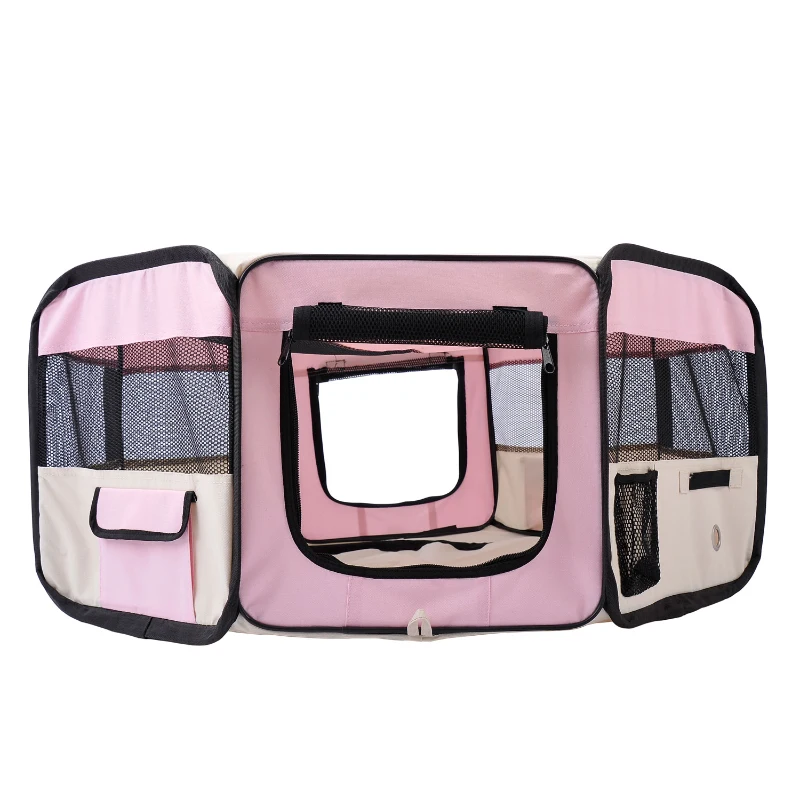 PawHut Portable Cat Dog Playpen Pet Puppy Rabbit Guinea Pig Pen Run Dia 90 x 41H cm Indoor & Outdoor Pink