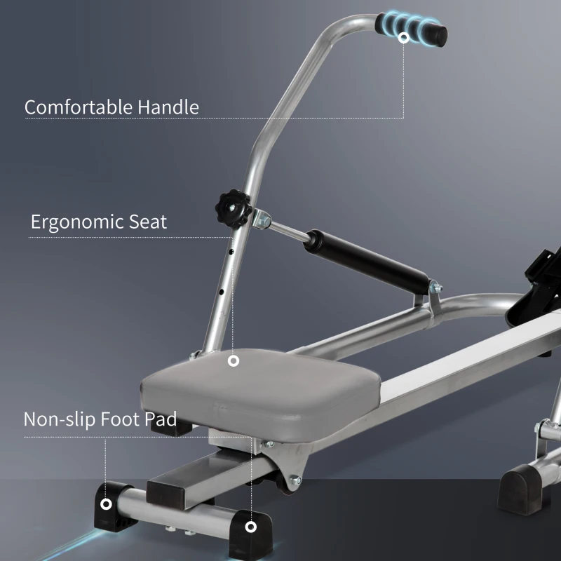 HOMCOM Máquina de Remo Hidráulico Plegable con 3 Niveles de Resistencia Monitor Digital y Pedal Antideslizante para Fitness en Casa Acero 129x70x70 cm Negro y Plata