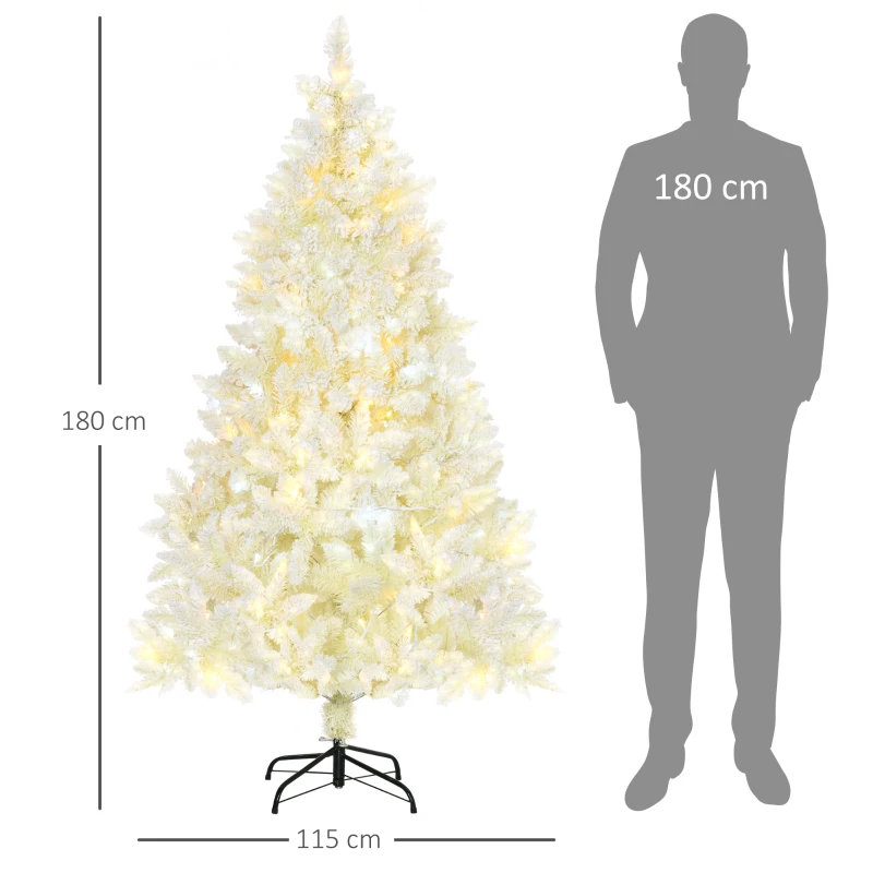 HOMCOM Sapin de Noël artificiel lumineux blanc  180 cm 650 branches 150 LED - support pied pliable