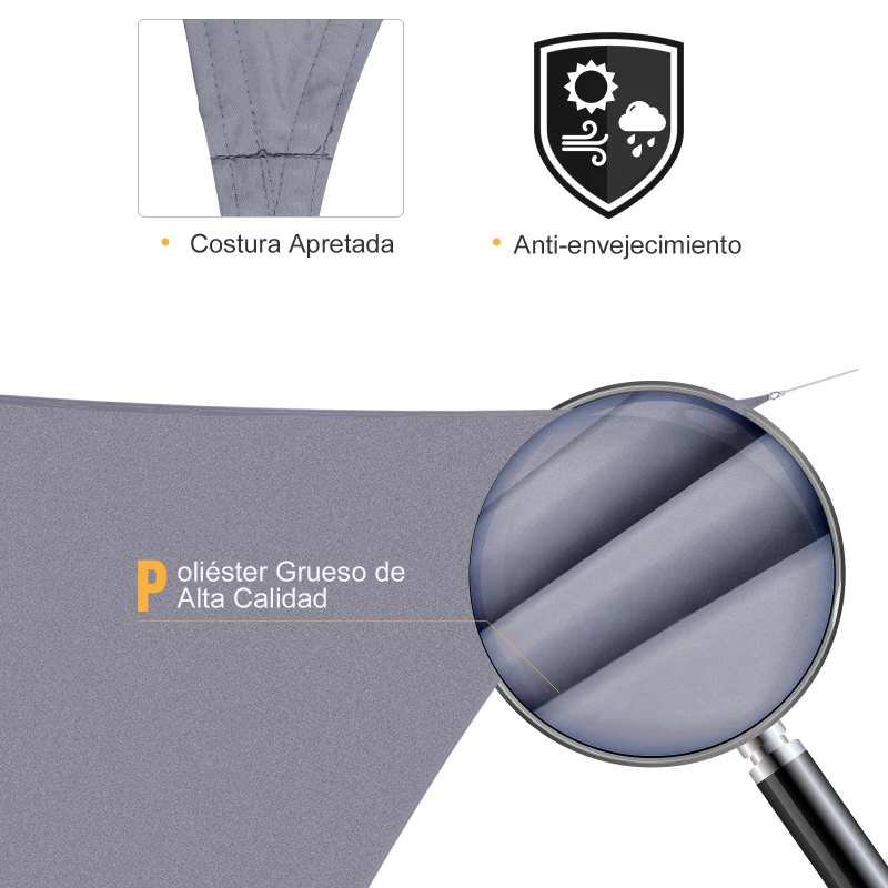 Outsunny Toldo Vela Triangular 3x3x3 m Vela de Sombra para Jardín Patio Terraza Poliéster Anti UV Color Gris