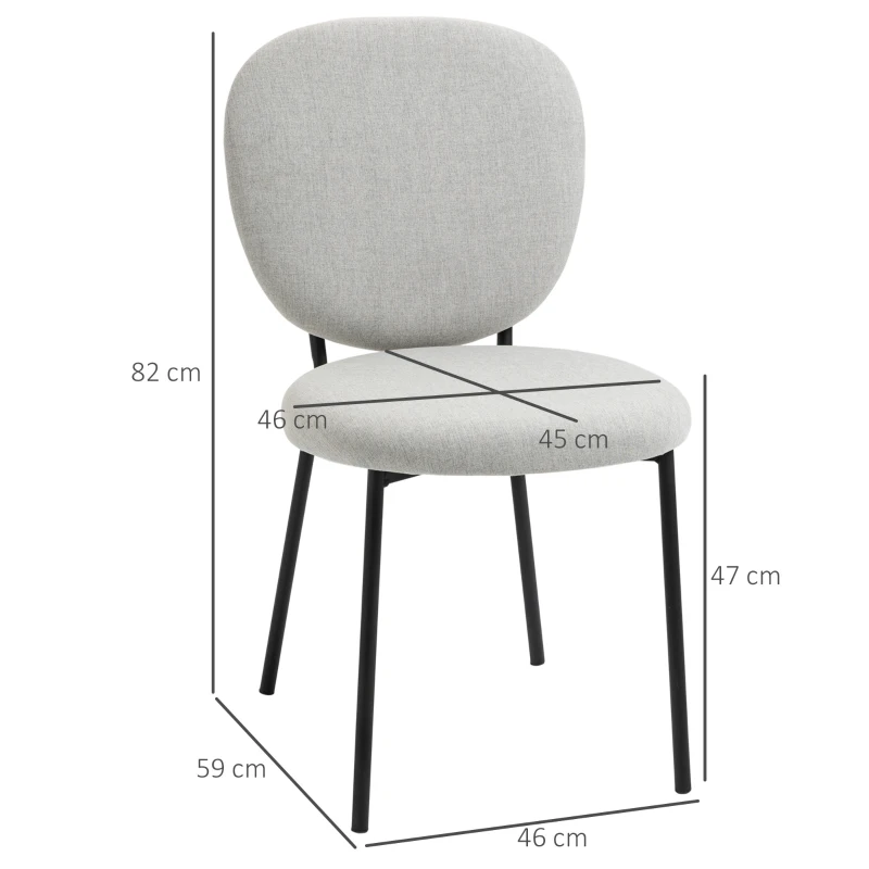 HOMCOM Juego de 2 Sillas de Comedor con Respaldo y Patas de Acero para Salón Cocina Carga 120 kg 46x59x82 cm Gris Claro