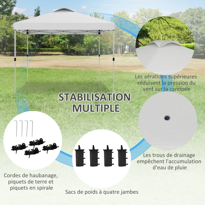 Outsunny Tonnelle barnum pavillon de jardin pop-up pliant 3 x 3 m avec sac de transport à roulettes, hauteurs réglables