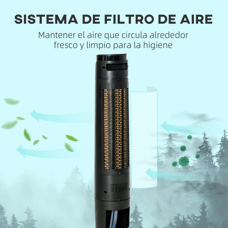 HOMCOM Climatizador Evaporativo 60W Silencioso con Mando 3 Velocidades Oscilación 70° Pantalla LED Táctil 31,5x31,5x107cm Negro