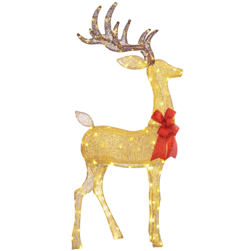 Outsunny Lighted Reindeer Christmas Decoration, Light Up Christmas Deer with 137 LED Lights for Indoor, Outdoor, Garden, Lawn, Gold Tone