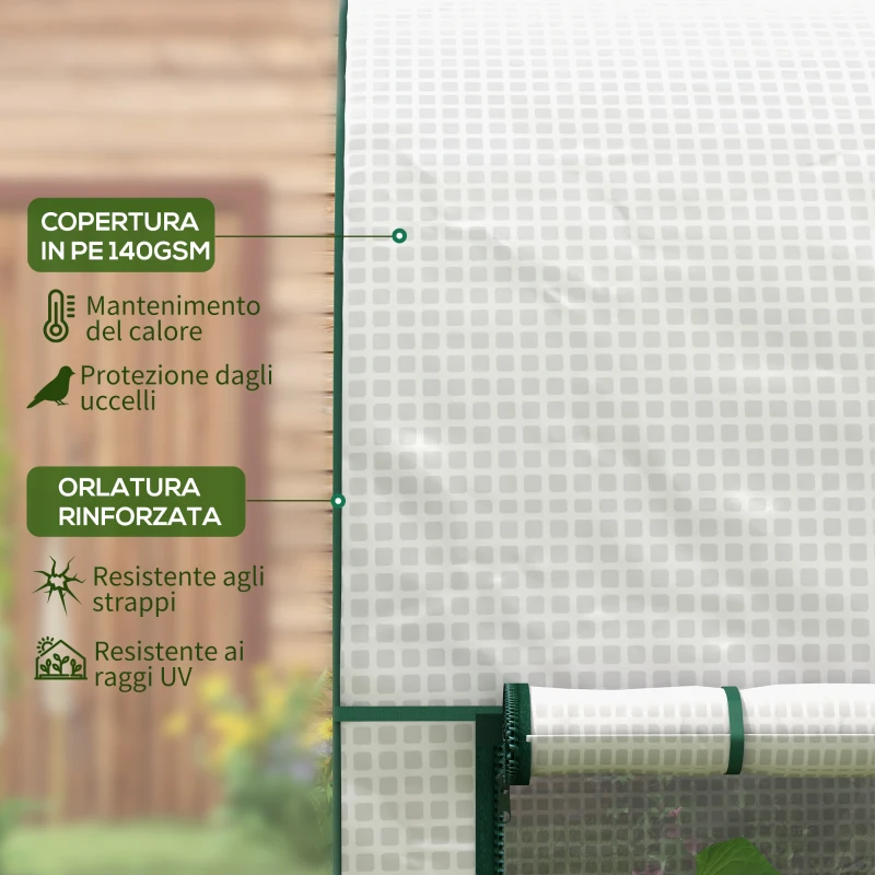 Outsunny Serra da Giardino da 2 m², 2 Porte Avvolgibili, Copertura in PE 140g/m² Anti-UV, 2x1x1.78m, Bianco