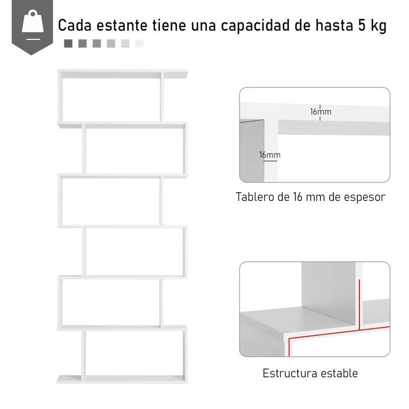 HOMCOM Estantería para Libros Moderna Librería con 6 Estantes para Comedor Salón Estudio 80x23x192 cm Blanco