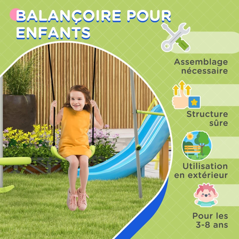 Outsunny Balançoire 2 agrès portique avec 1 balançoire et face à face 255 x 160 x 180 cm charge max. 135 kg vert gris