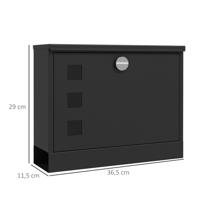 HOMCOM Briefkasten Metallbriefkasten, modern, abschließbar, 36,5 x 11,5 x 29 cm, Schwarz