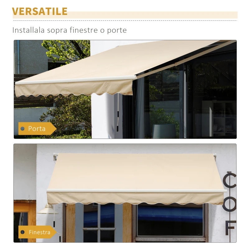 Outsunny Tenda da Sole Avvolgibile a Caduta con Manovella, in Alluminio e Poliestere, 3x2.5m, Beige