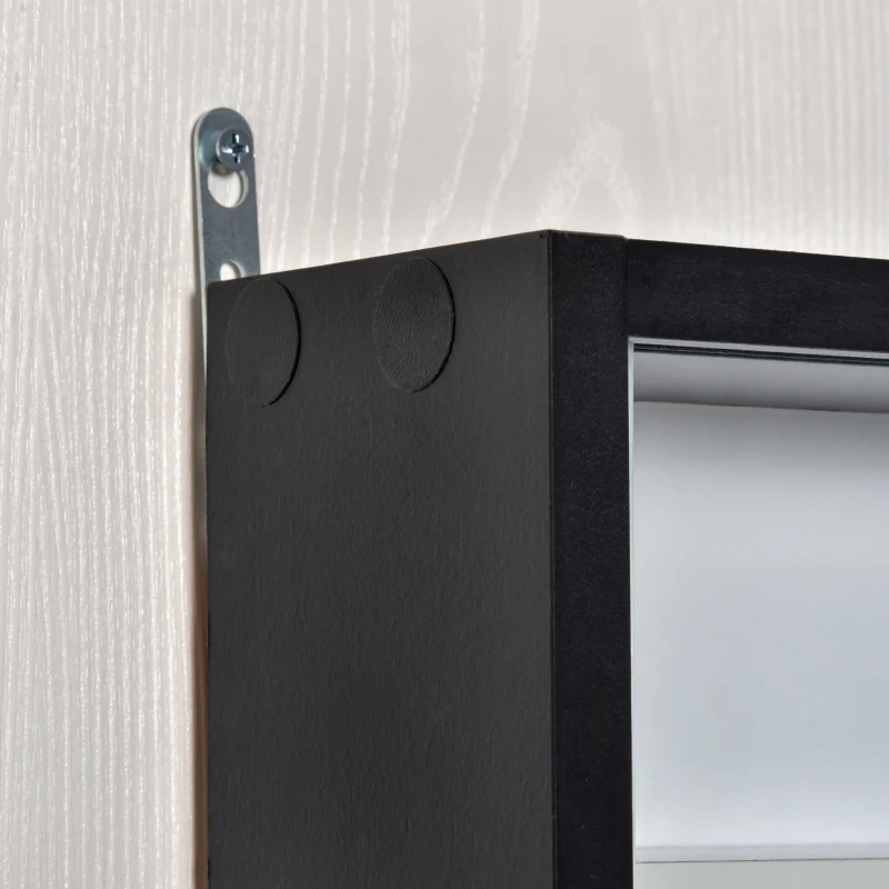 HOMCOM Vitrina Expositora Vitrina de Pared con Estantes Ajustables y 2 Puertas Correderas de Vidrio para Colecciones Perfumes Figuras de Decoración 80x9,5x60 cm Blanco y Negro