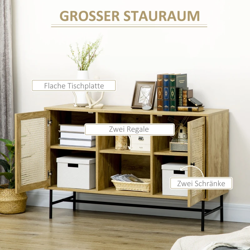 HOMCOM Sideboard Aufbewahrungsschrank Wienergeflecht Wohnzimmerschrank,120 cm x 38 cm x 76,2 cm, Natur