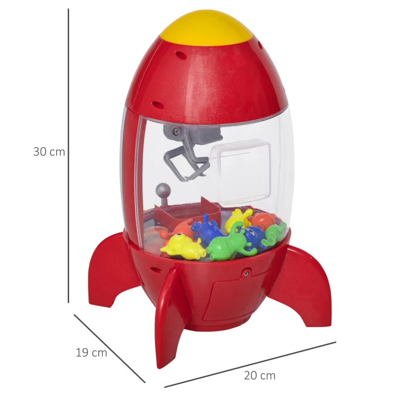 HOMCOM Macchinetta Pesca Pupazzi a Forma di Razzo Rosso con Luci, Suoni e 8 Alieni, per Bambini 3-8 Anni, 20x19x30cm