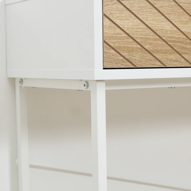 HOMCOM Mesa de Consola Estrecha con 2 Cajones Diseño de Líneas Talladas Estilo Moderna Blanco y Roble