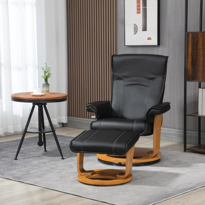 HOMCOM Relaxsessel mit Fußhocker, TV-Sessel, Liegesessel, verstellbare Rückenlehne, 360° drehbar, Schwarz + Braun