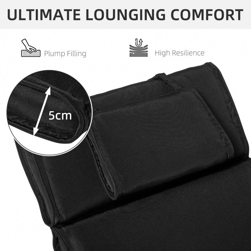 Outsunny Garden Sun Lounger Cushion Replacement Soft Sunbed Reclining Chair Relaxer Pad with Pillow, Cushion ONLY - Black