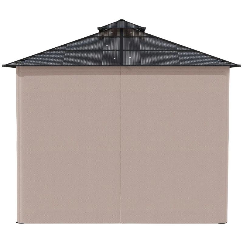 Outsunny 3 x 3 (m) Outdoor Polycarbonate Gazebo, Double Roof Hard Top Gazebo with Galvanised Steel Frame, Nettings & Curtains for Garden, Lawn, Patio and Deck, Khaki