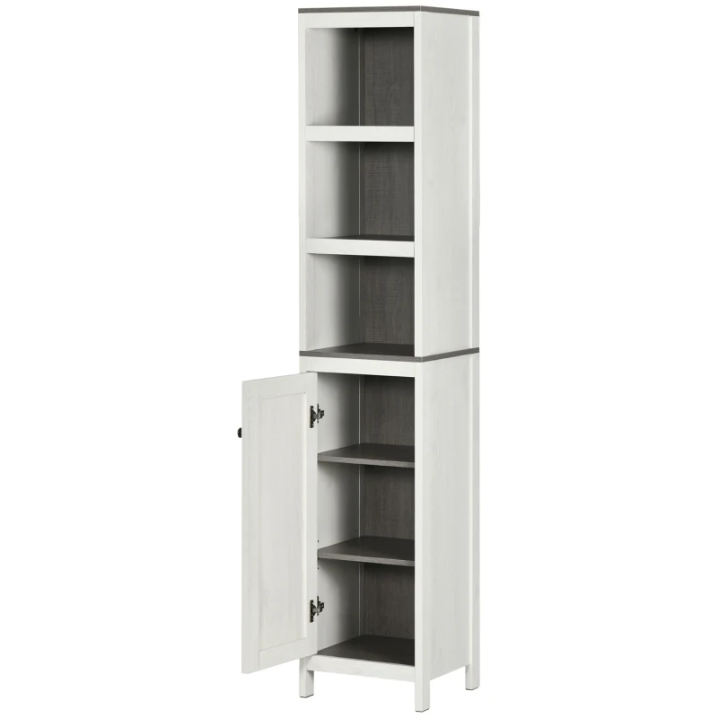 kleankin Tall Bathroom Storage Cabinet, Freestanding Tower Cabinet with 3 Open Shelves and Adjustable Shelf, Antique White