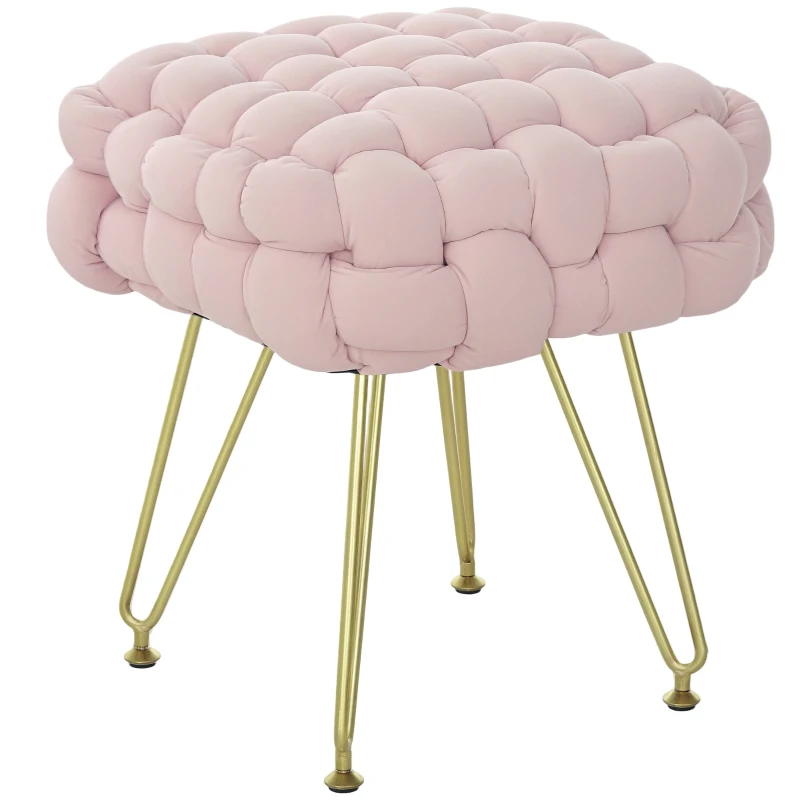 HOMCOM Velvet-Feel Bold Woven Footstool - Pink