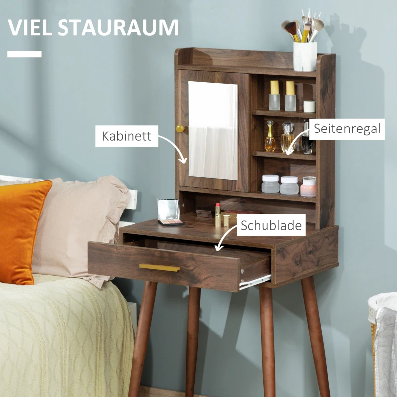 HOMCOM Schminktisch Frisiertisch modern Kosmetiktisch mit Spiegel Schublade Schlafzimmer Spanplatte Walnuss 60 x 45 x 134 cm
