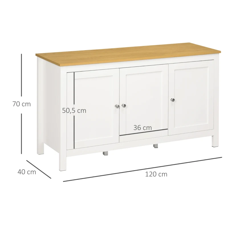 HOMCOM Aparador de Salón Armario de Almacenamiento con 3 Puertas con Estantes Ajustables Estilo Moderno 120x40x70 cm Blanco(m-3)