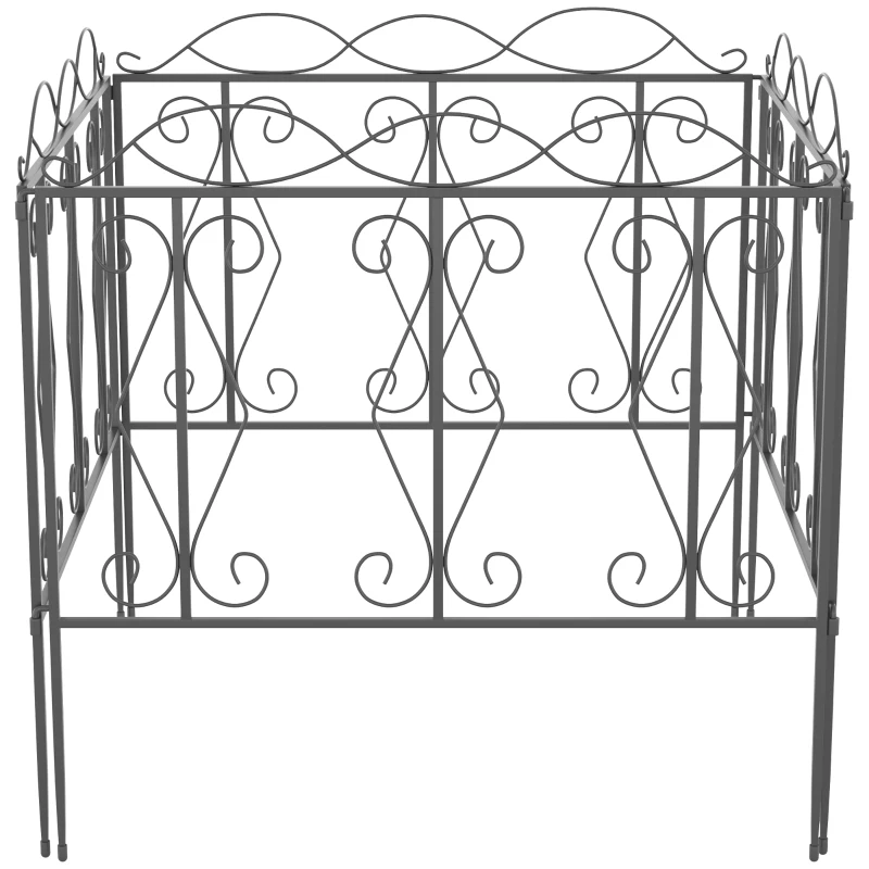 Outsunny Lot de 4 clôtures de jardin décoratives en métal noir avec ornements - 252 x 62 cm noir