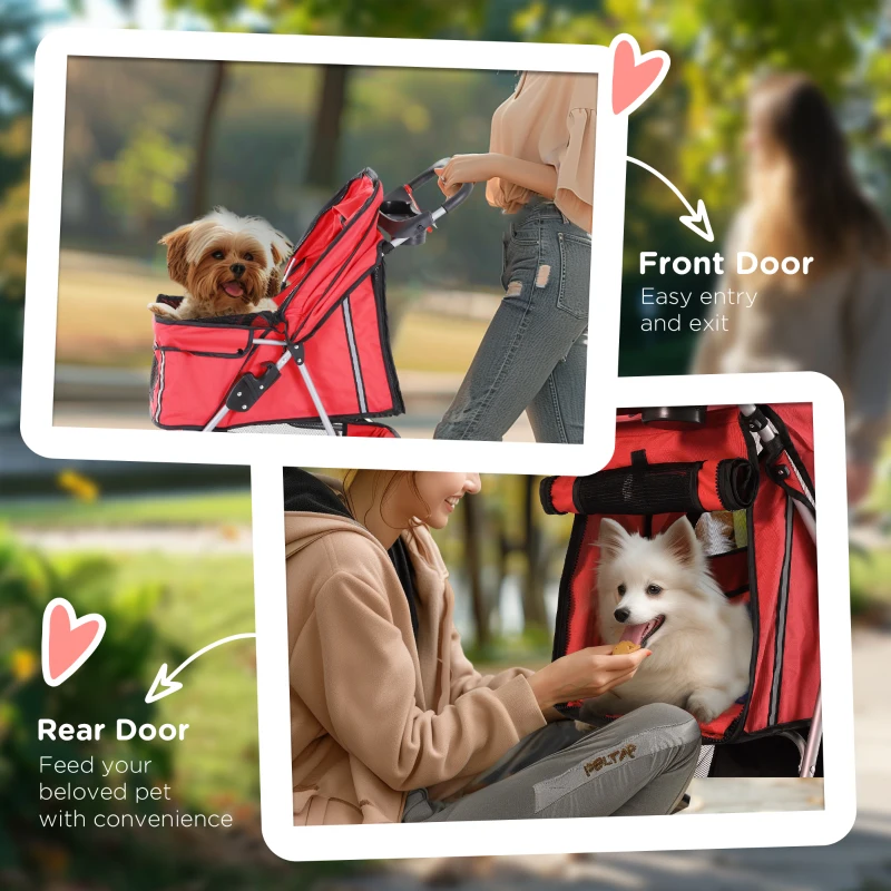 PawHut 3 Wheel Pet Stroller for Small and Miniature Dogs, Red