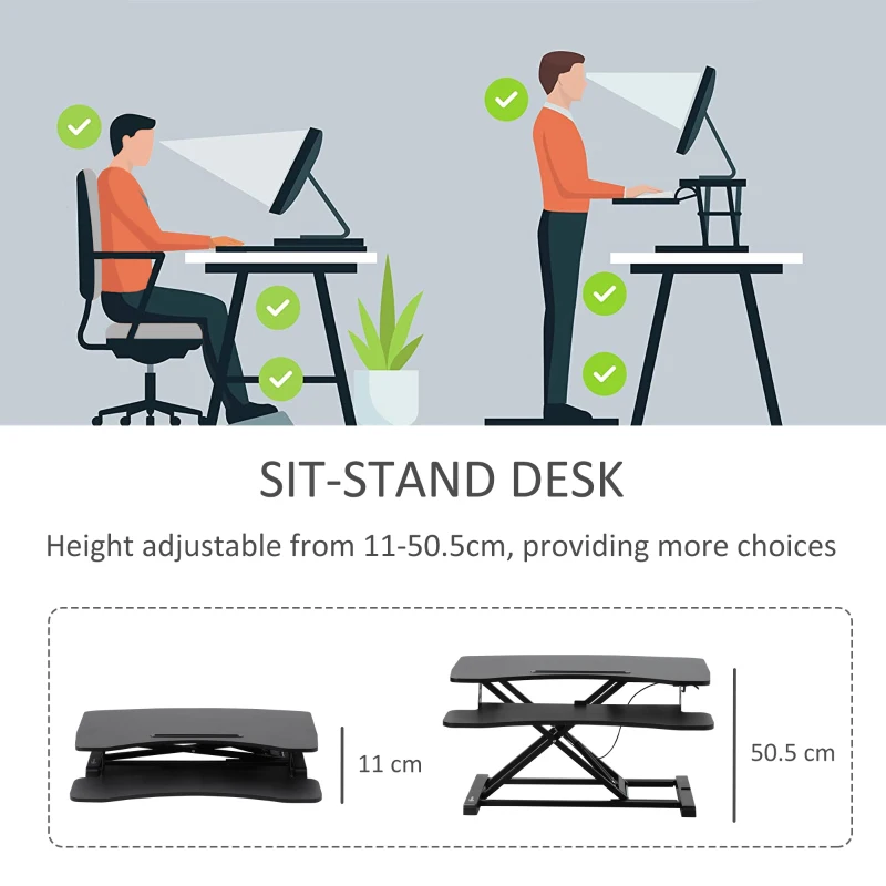 Vinsetto Standing Desk Converter, Height Adjustable Office Workstation, 85 x 71cm Sit-Stand Desk with Keyboard Tray for PC Computer, Laptop, Home, Office, Black