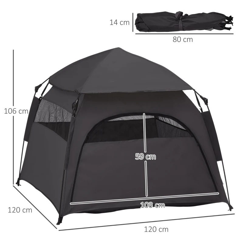 PawHut Foldable Dog Cat Tent with Water-Resistant Oxford, Carry Bag for Extra Large Dog, Charcoal Grey