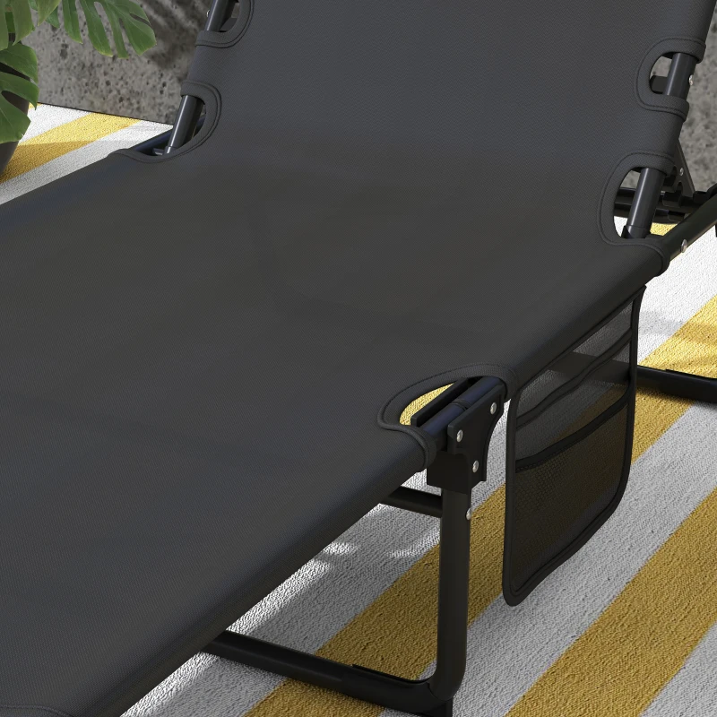 Outsunny Sonnenliege, 4-fach verstellbare Rückenlehne, klappbar, Magazinfach, Kopfkissen, Dunkelblau