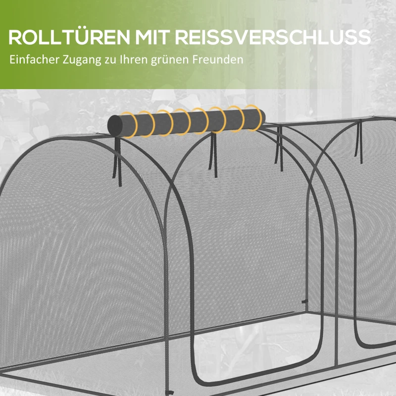 Outsunny 2,49 x 1,2 m Gartennetz, Pflanzenschutzzelt mit Tür, Winddichtes Schädlingsschutznetz mit Stahlrahmen, Schwarz