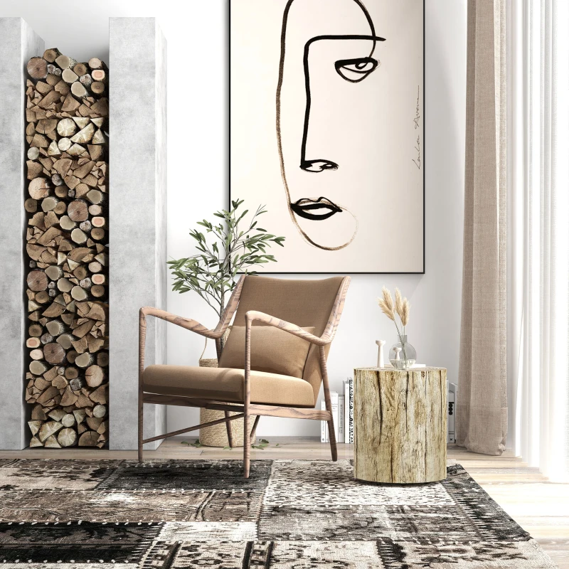 HOMCOM Beistelltisch im Baumstumpf-Design, wetterfest, für Indoor & Outdoor, Beton, Ø37 x 43 cm