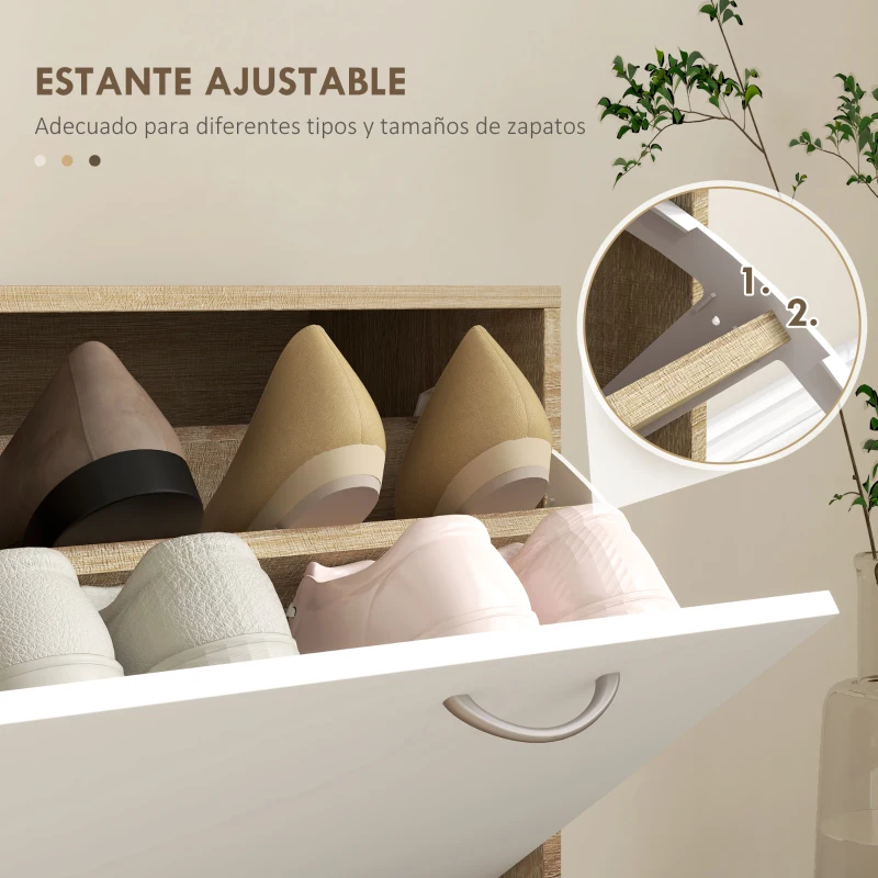 HOMCOM Recibidor de Entrada con Espejo Perchero y Zapatero Mueble de Recibidor de 2 Piezas con Ganchos Estantes Cajón Natural