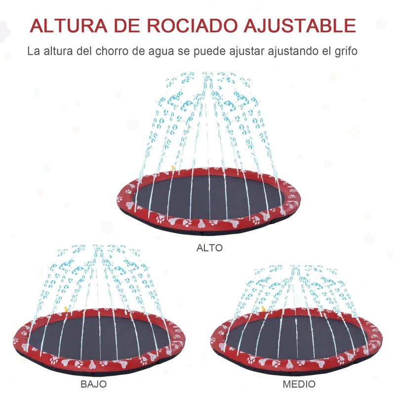 PawHut Splash Pad 150 cm Aspersor de Juegos de Agua con Rociador Tapete de Salpicaduras Piscina de Verano Portátil Rojo