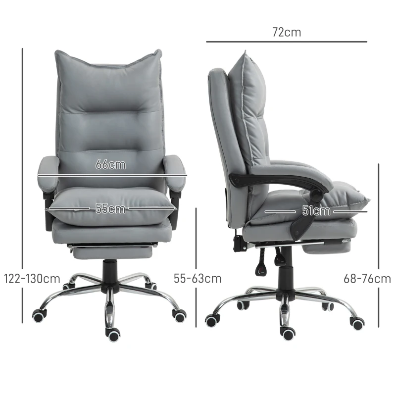 Vinsetto Ergonomischer Bürostuhl, verstellbare Sitzhöhe, neigbare Rückenlehne, Kunstleder, Hellgrau(m-3)