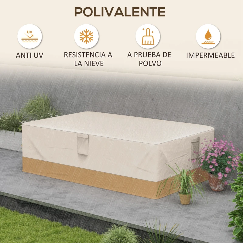 Outsunny Funda Protectora para Muebles de Jardín 275x208x78 Tela Oxford 600D Impermeable Cubierta para Sofás Mesas Exterior con 4 Ventilaciones 5 Asas y Cordón de Tracción Beige